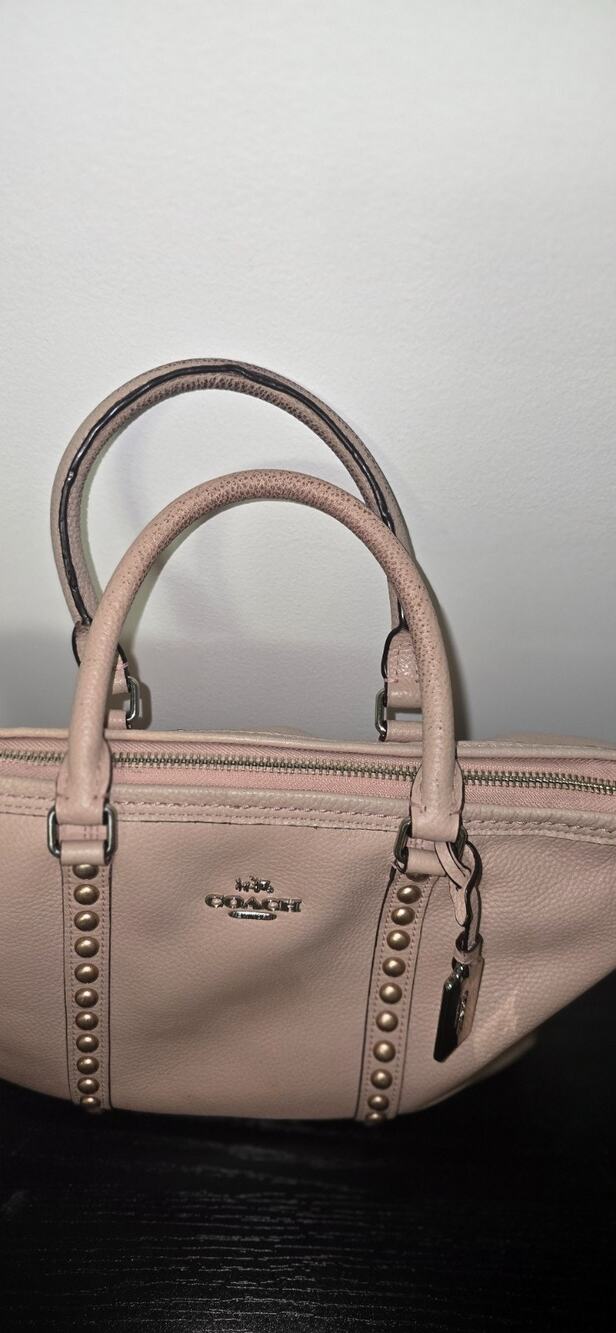 Coach Pink Leather Satchel Handbag Studded Bag Charm Pre-Owned